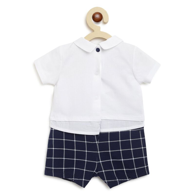 Boys White & Blue Printed Short Sleeve Romper image number 1